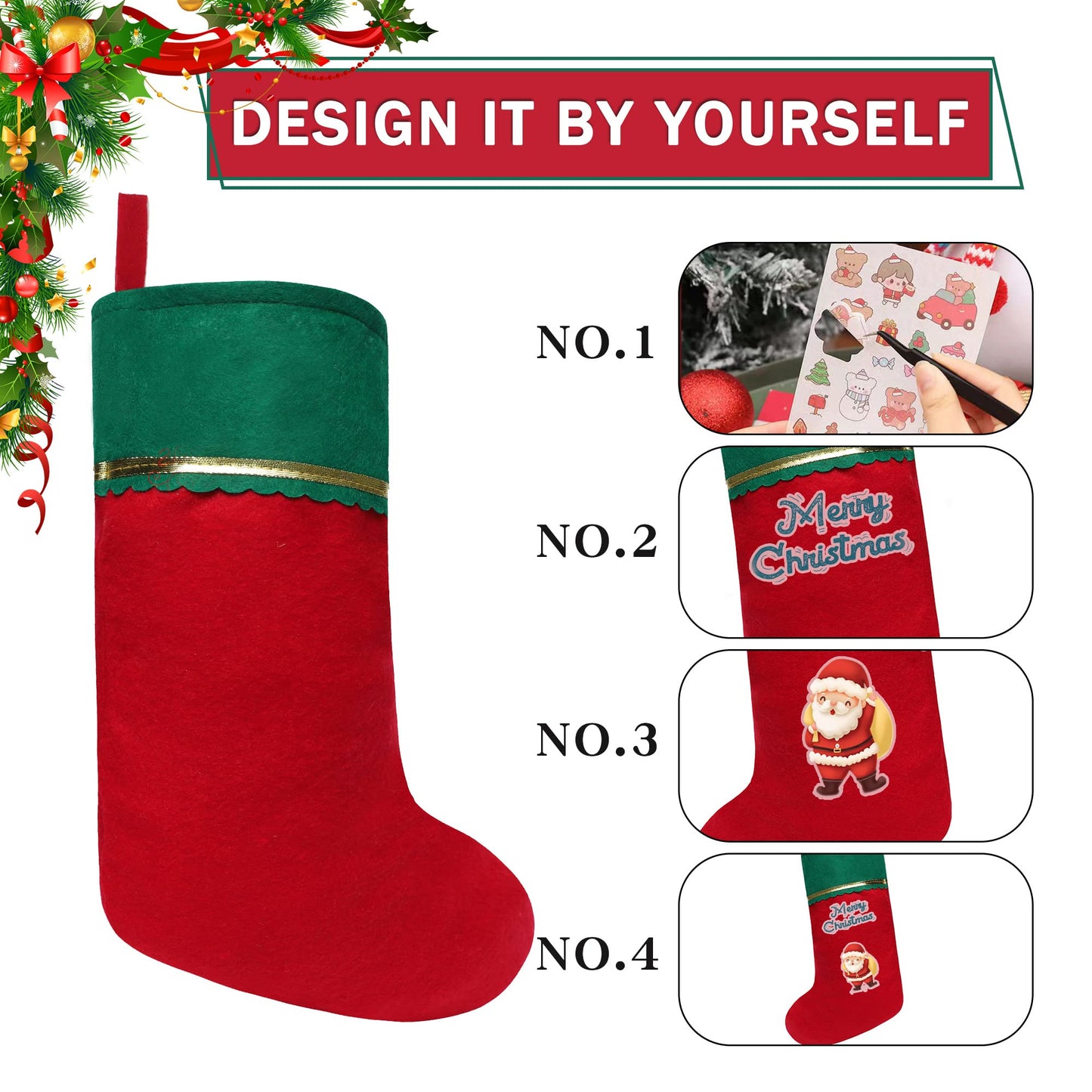 Tokforty 12 Pack Felt Christmas Stockings, 19 Inches Blue and White Christmas Stockings Hanging Ornaments, White Cuff with Silver Trim Christmas Stockings for Family Christmas Holiday Decorations