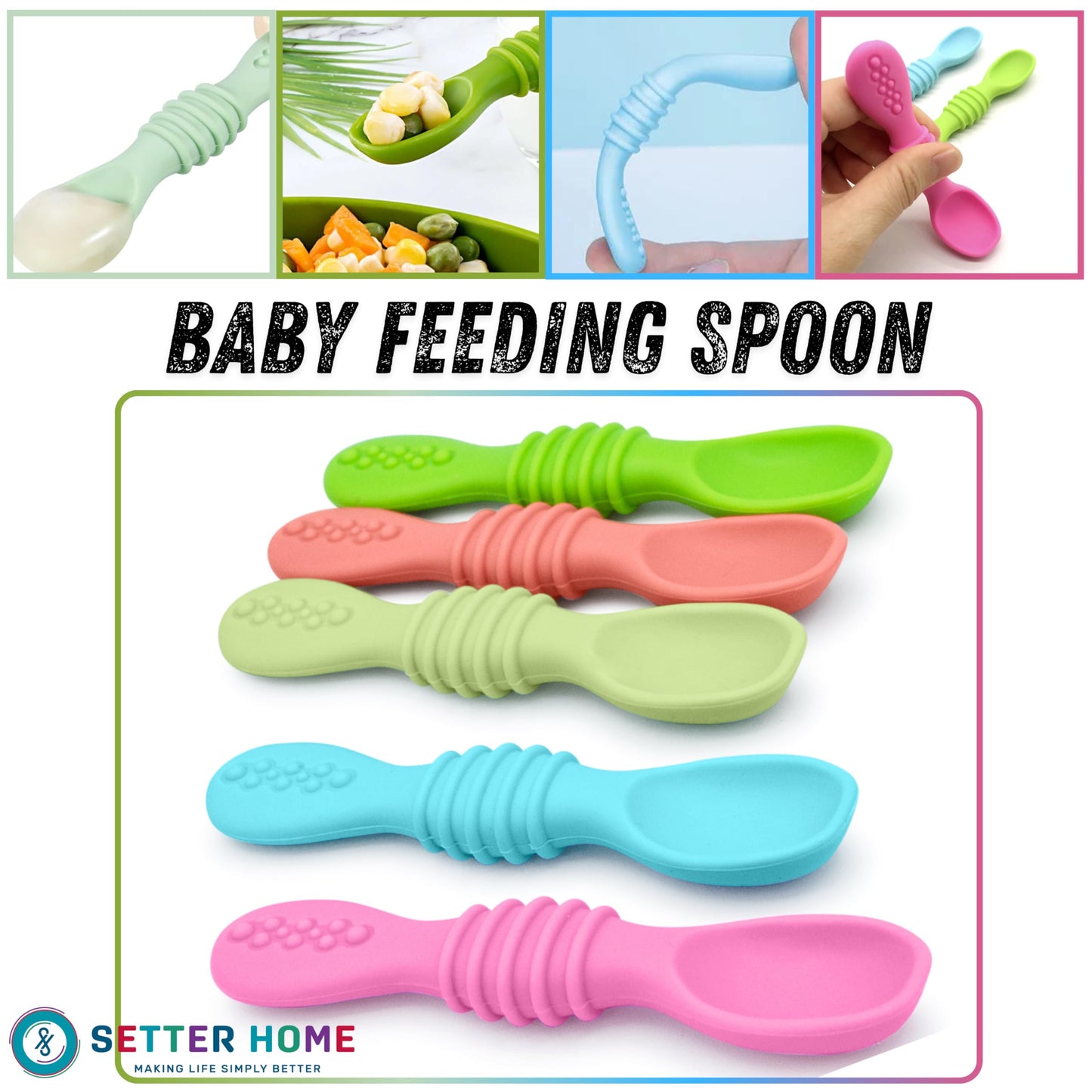Soft Silicone Baby Spoons, Baby Spoon self Feeding Set for Babies 6-12 Months - Infant Feeding Spoons for Boys & Girls, Safty Tested Spoons, Baby Feeding Essentials, BPA Free, Great Gift