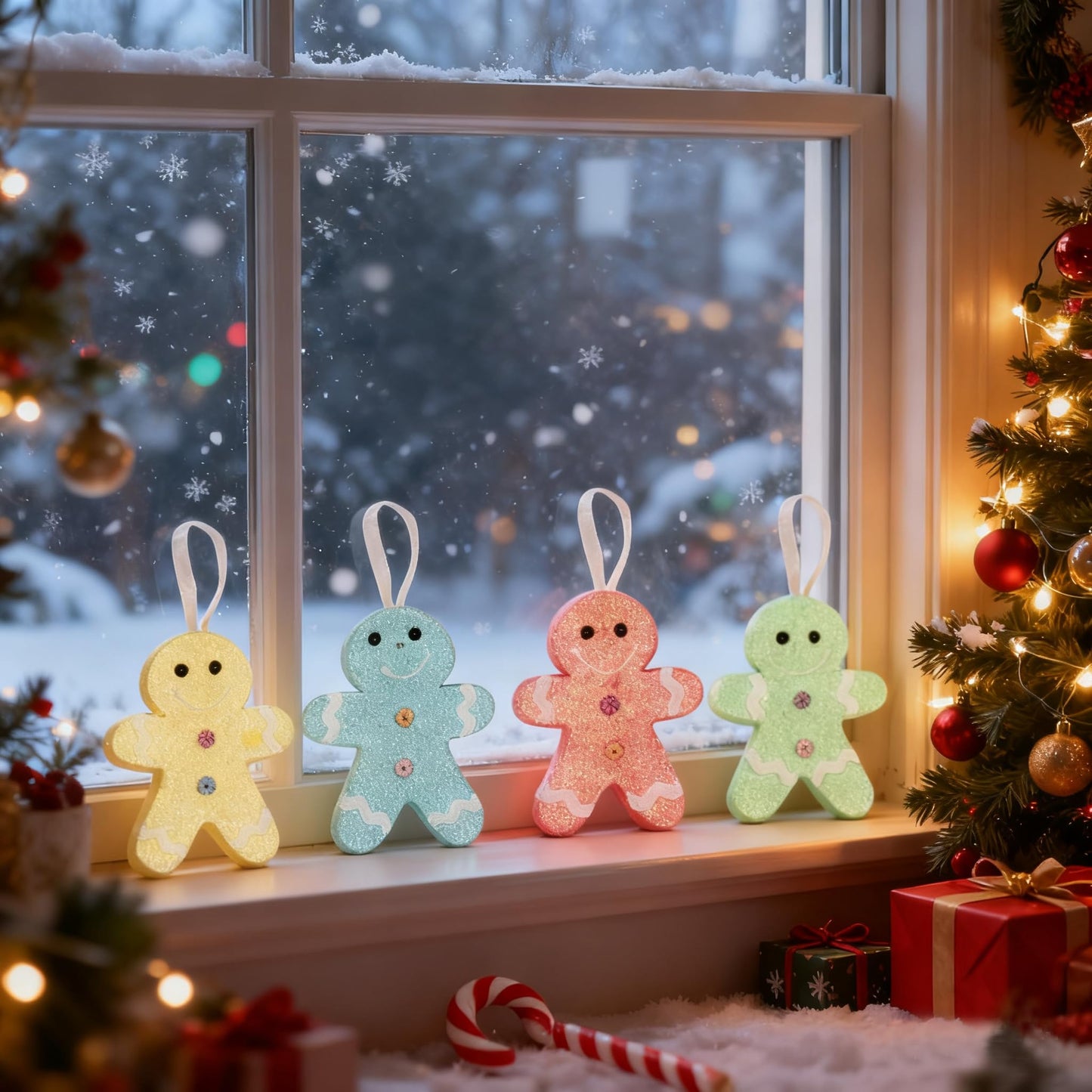 6Pcs 4.3inch Christmas Gingerbread Man Candy Land Ornaments Decoration,Hanging Candy Cane Crafts for Xmas Tree Décor,Ideal for Xmas, New Year, Birthdays, Weddings & Home Parties