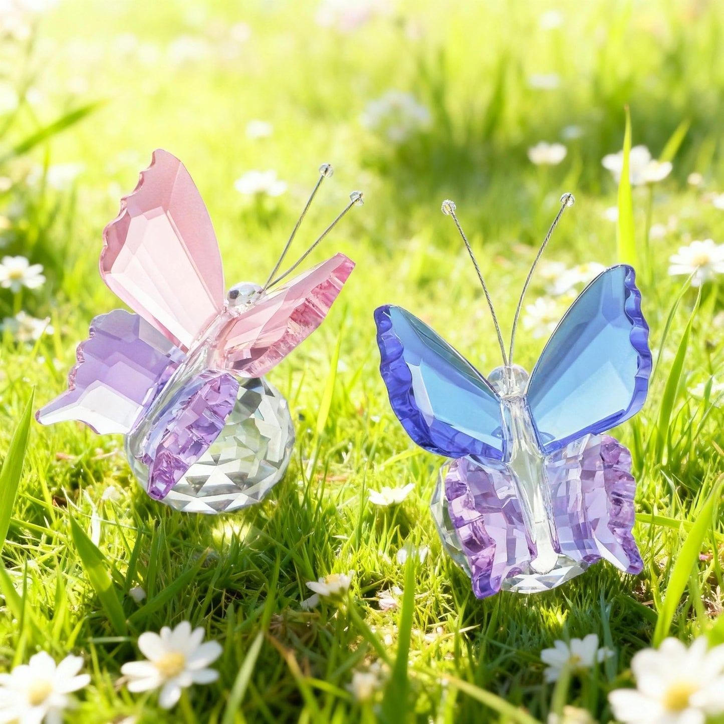 KRISININE 2pcs Crystal Butterfly Figurines with Clear Ball Base Butterfly Ornaments Animal Collectibles Crystal Decoration for Christmas Wedding Party Gifts for Women