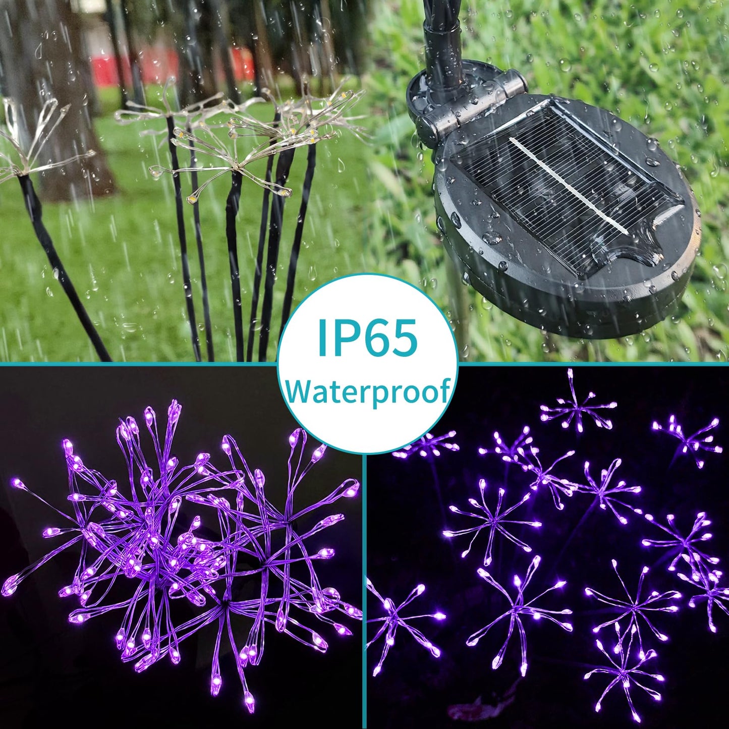 JJGoo Solar Garden Lights, New Upgraded 2 Pack Solar Swaying Starburst Light, Waterproof Fireworks Outdoor Lights, Yard Patio Pathway Decoration, Purple