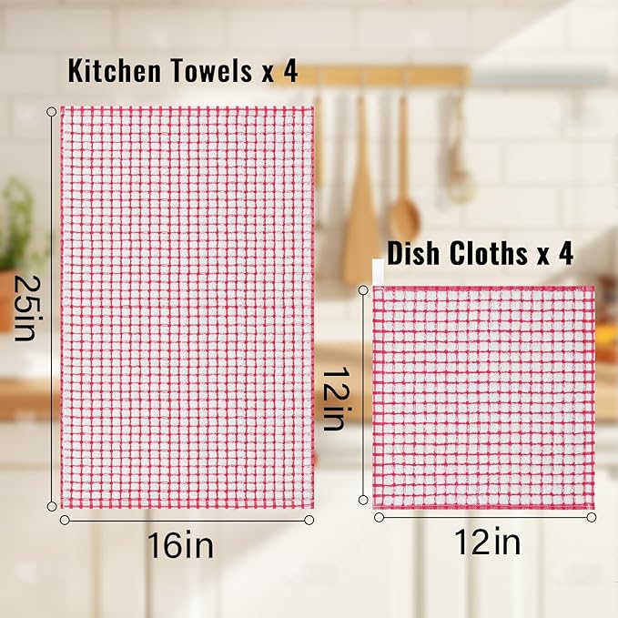 Homaxy Kitchen Towels and Dishcloths Set, 16 x 25 and 12 x 12 Inches, Super