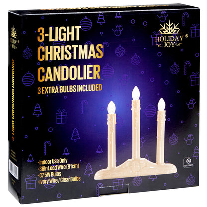 Holiday Joy - 3 Light Candle Candoliers Extra Bulbs - Great Electric Window Candle Lamp and Christmas Decorations (3 Lights)