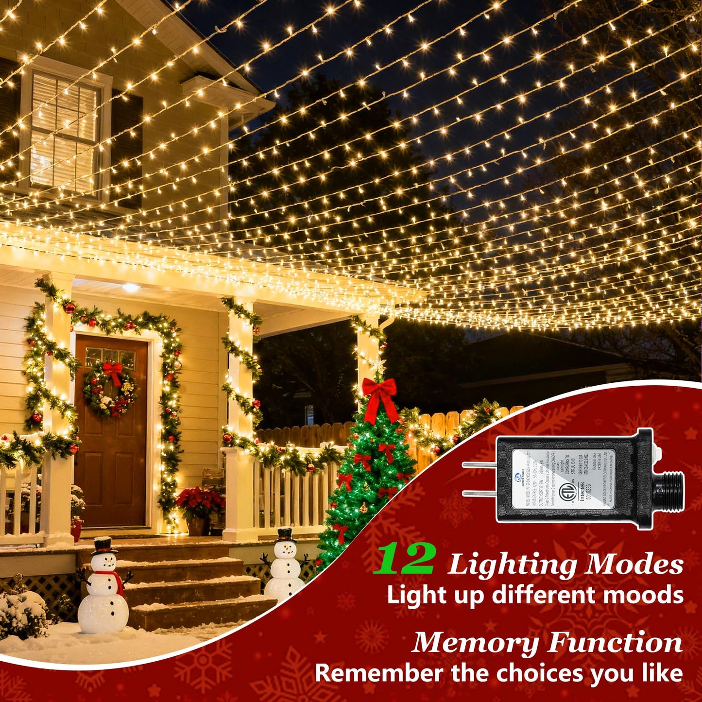 300 LED Christmas Tree Lights, Connectable Christmas Lights Indoor with Timer Memory & Dimmable & 12 Modes, 75FT Decoration Fairy String Lights for Outside Bedroom Home Patio Tree, Warm White