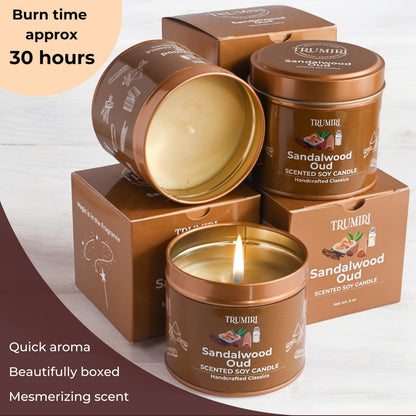 Sandalwood Oud - Scented Candles for Men - Pack of 3 x 5oz Natural Soy Clean Organic Non Toxic - Masculine Scent Gifts - Candel for Home Bedroom Bathroom Apartment Room Décor - New House Essentials