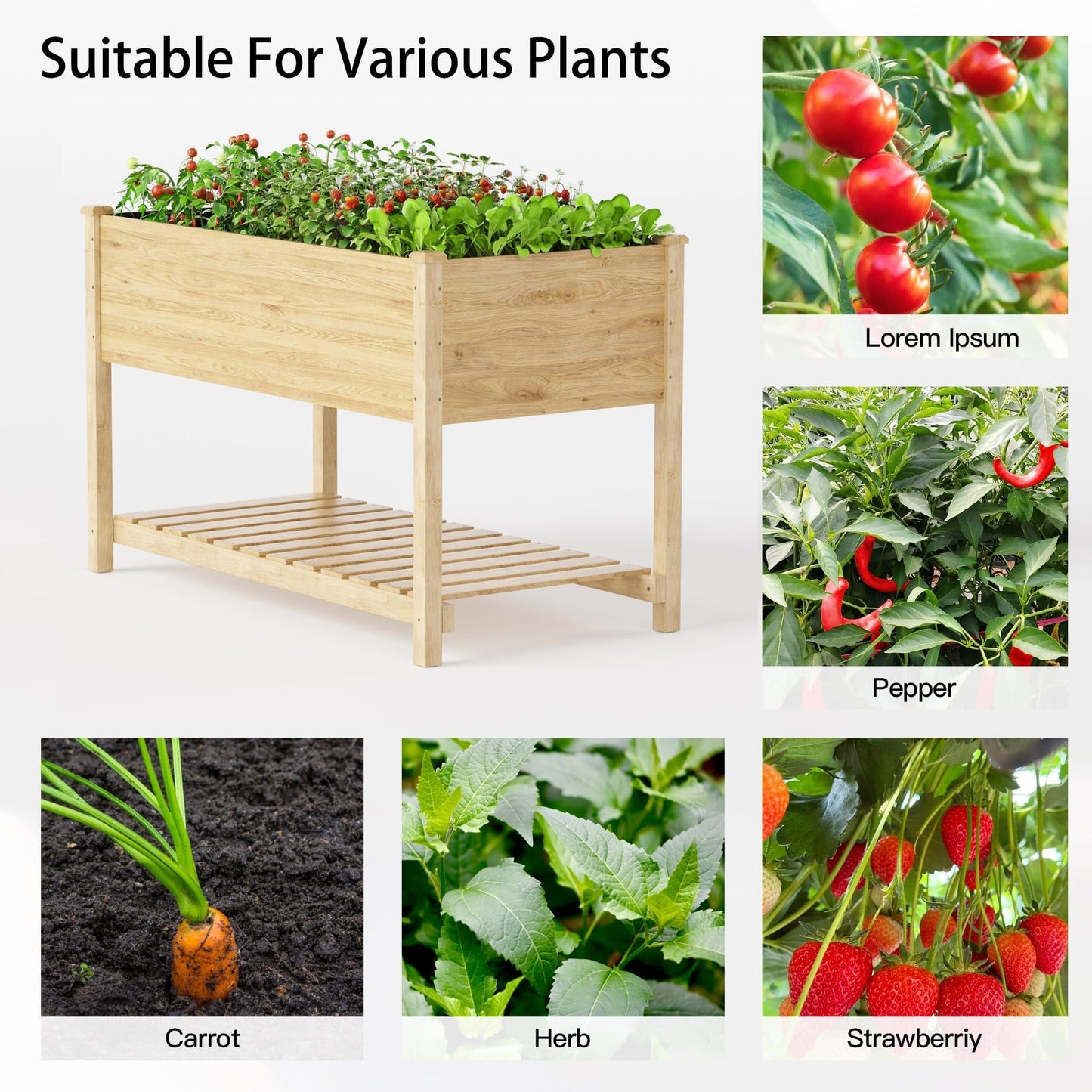 Kullavik Raised Garden Bed with Legs,Outdoor Elevated Cedar Wood Planter Box with Storage Shelf,220lb Capacity-Natural