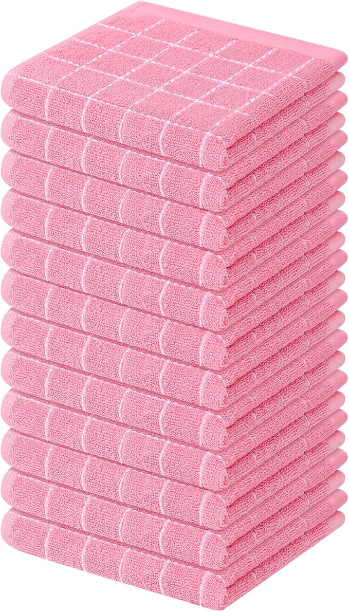 Mordimy 100% Cotton Terry Cloth Dish Cloths, Soft and Absorbent Checkered Dish