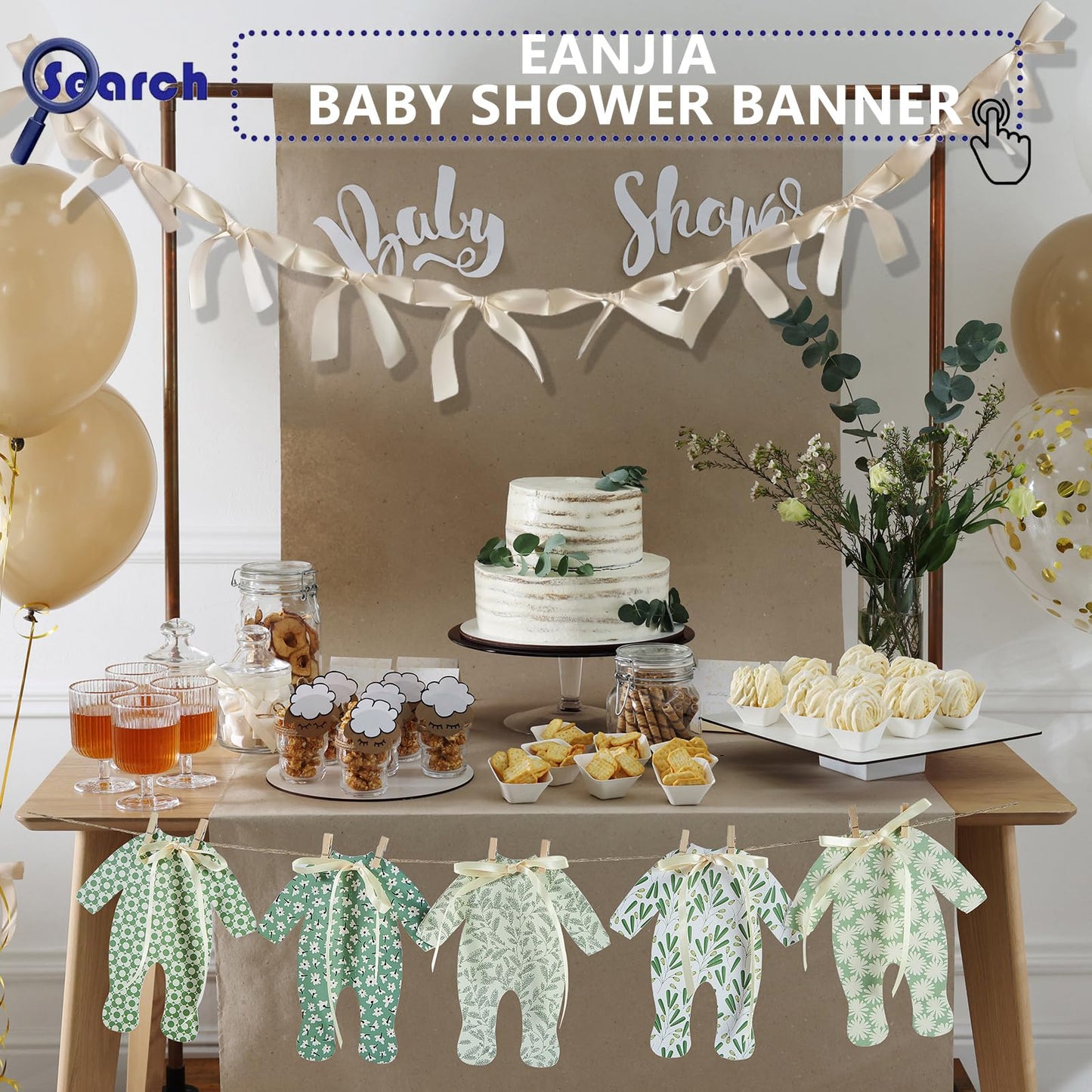 Eanjia Bow Knot Garland | 6ft Linking Satin Bow Banner with 3ft Extend Ribbon for Coquette Bachelorette Party, Baby Shower,Bridal Shower Wedding Baby Room Bed Decor (Ivory, 6ft)