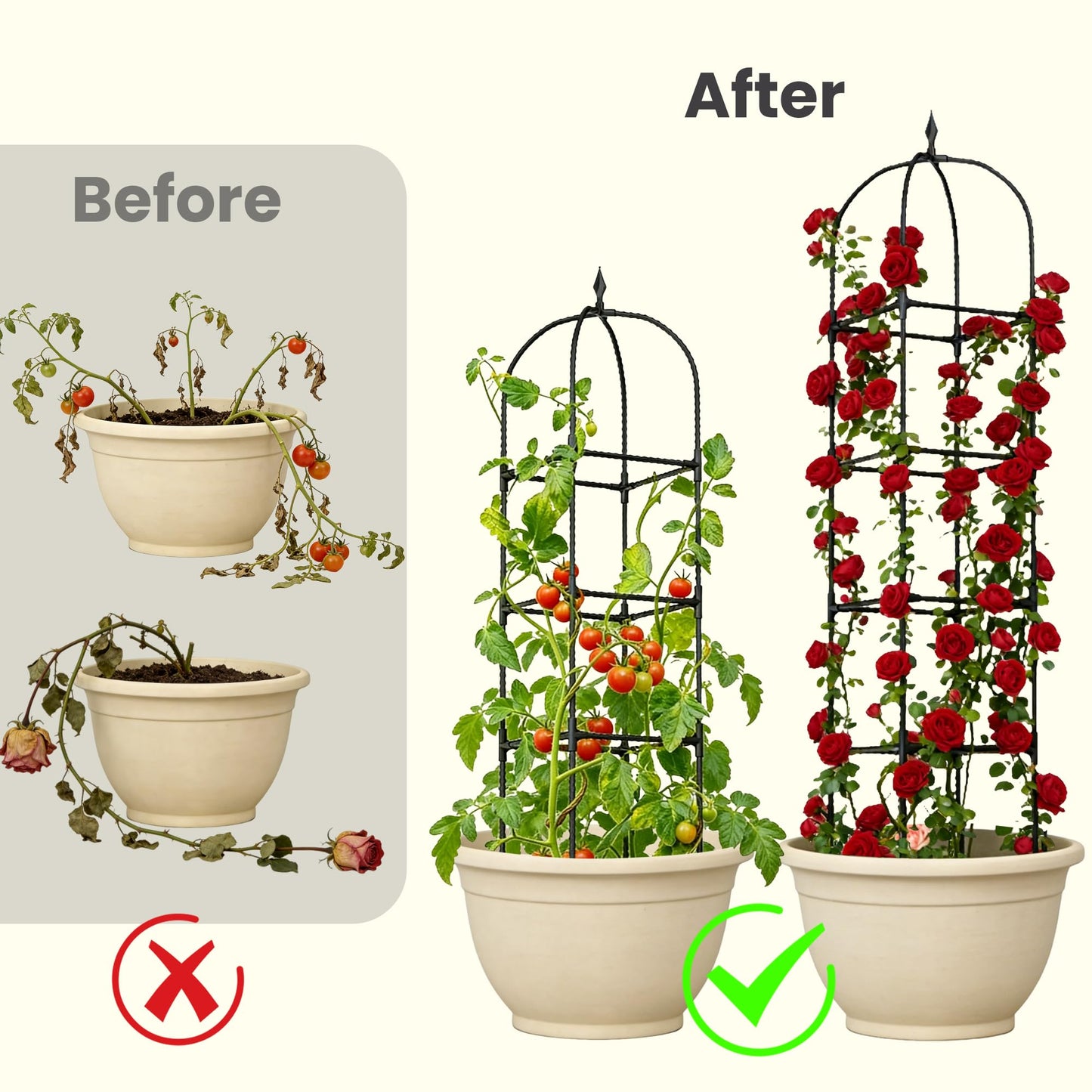 2 Pack 70.87" Garden Obelisk Trellis for Climbing Plants – Rustproof Metal Plant Tower, Pyramid Design for Roses, Clematis, Jasmine, and Vegetable Vines, Indoor & Outdoor Use, Black