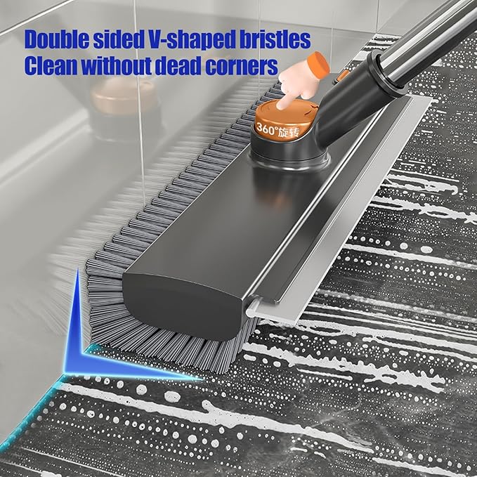Floor Scrubbing Brush with Squeegee, 2 in 1 Grout Brush with 54" Adjustable