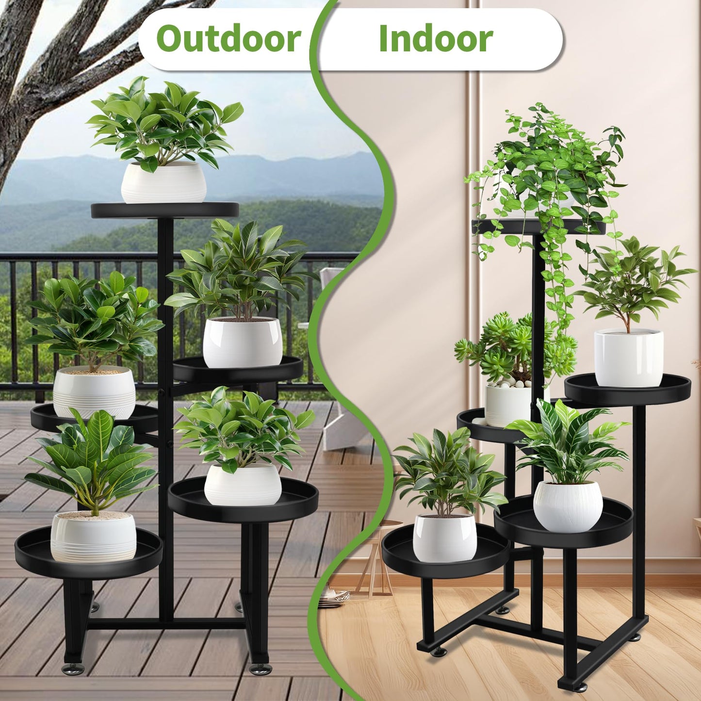 jsyonii Plant Stand for Indoor Outdoor Set of 2, 5 Tier Plant Stand, Metal Corner Plant Shelf Flower Holder Rack for Patio Porch Garden Balcony, Black, Gold