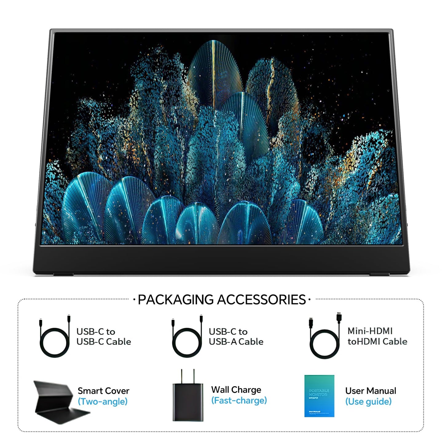 MNN Portable Monitor 15.6inch FHD 1080P USB C HDMI Gaming Ultra-Slim IPS Display w/Smart Cover & Speakers,HDR Plug&Play, External Monitor for Laptop PC Phone Mac (15.6'' 1080P)