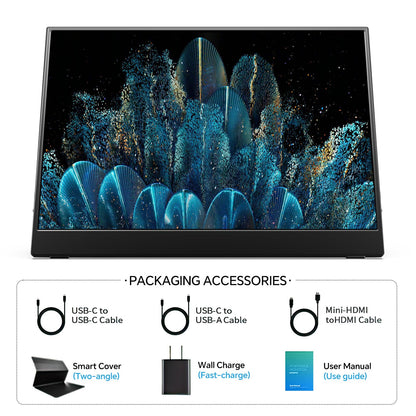 MNN Portable Monitor 15.6inch FHD 1080P USB C HDMI Gaming Ultra-Slim IPS Display w/Smart Cover & Speakers,HDR Plug&Play, External Monitor for Laptop PC Phone Mac (15.6'' 1080P)