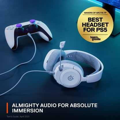 SteelSeries Arctis Nova 1P Multi-System Gaming Headset — Hi-Fi Drivers — 360° Spatial Audio — Comfort Design — Durable — Lightweight — Noise-Cancelling Mic — PS5/PS4, PC, Xbox, Switch - White