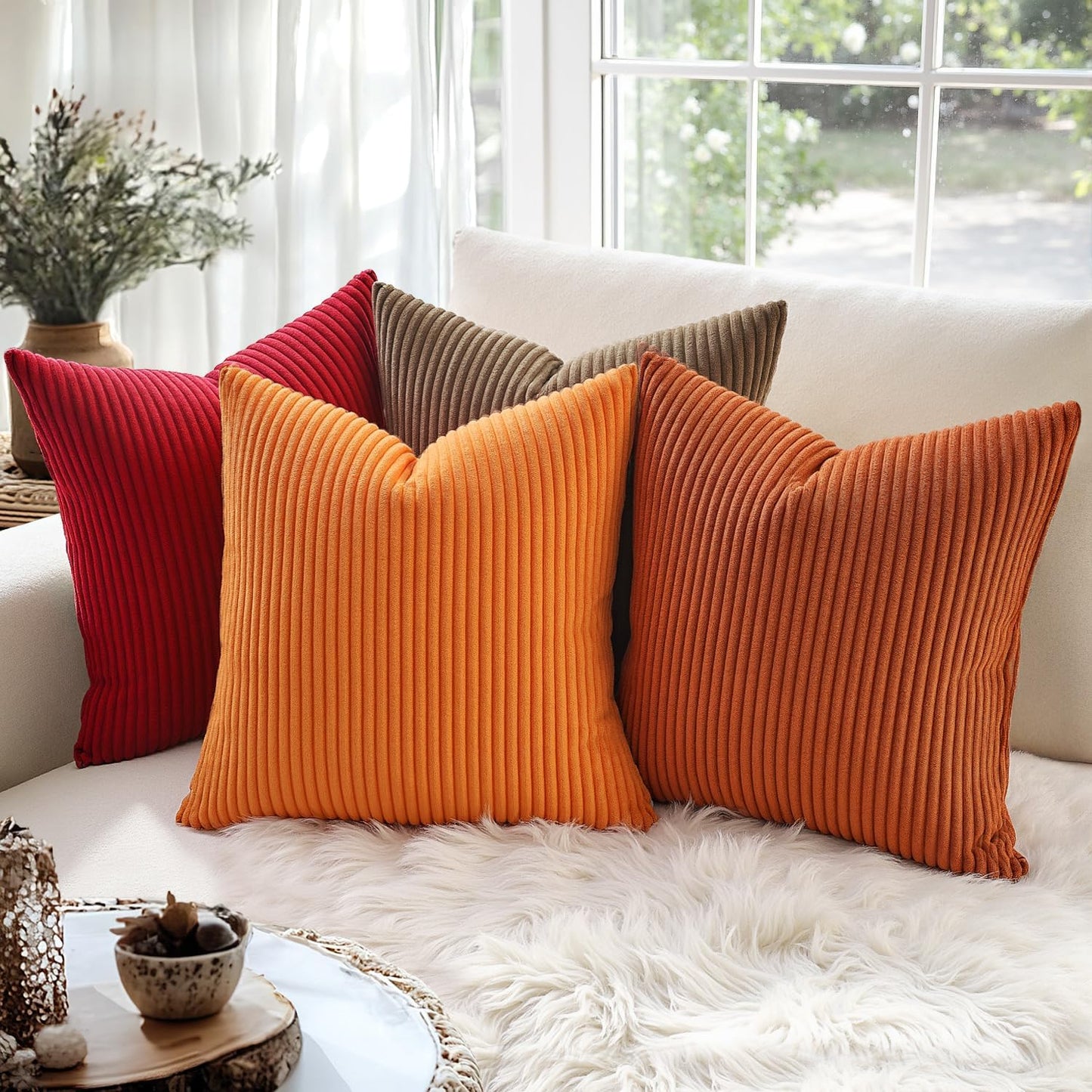 MIULEE Decorative Corduroy Pillow Covers Soft Solid Pack of 2 Cushion Cases Boho Square Throw Pillow Covers Christmas Red Pillowcases for Couch Chair Sofa Bed Living Room Home Decor 18 x 18 Inch