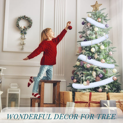 Christmas Faux Fur Ribbon Trim Winter Xmas Tree Winding Garland Artificial Furry Stripe Accessory Holiday Faux Fur Fabric Roll Garland for Xmas Party Sewing Costume Trimming (White, 3 Inch x 20 Ft)