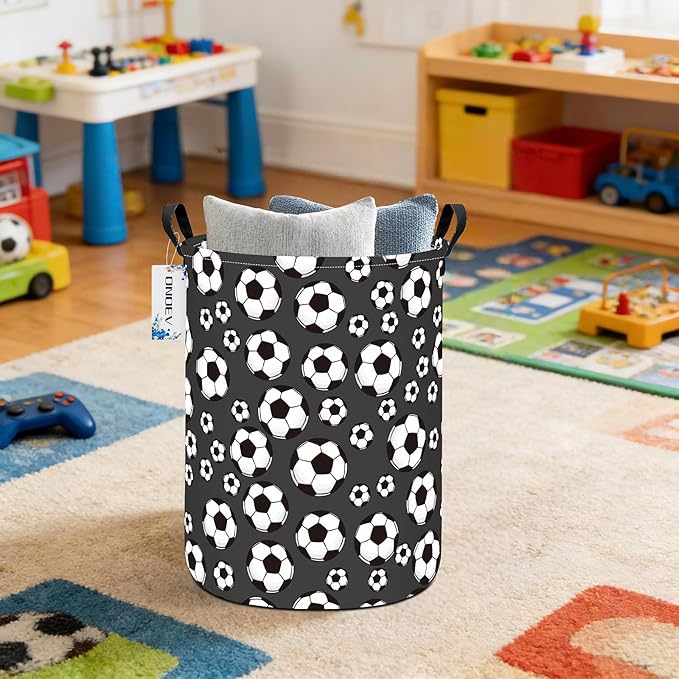Round Foldable Kids' Football Laundry Hamper Multi Use Laundry Basket Soccer