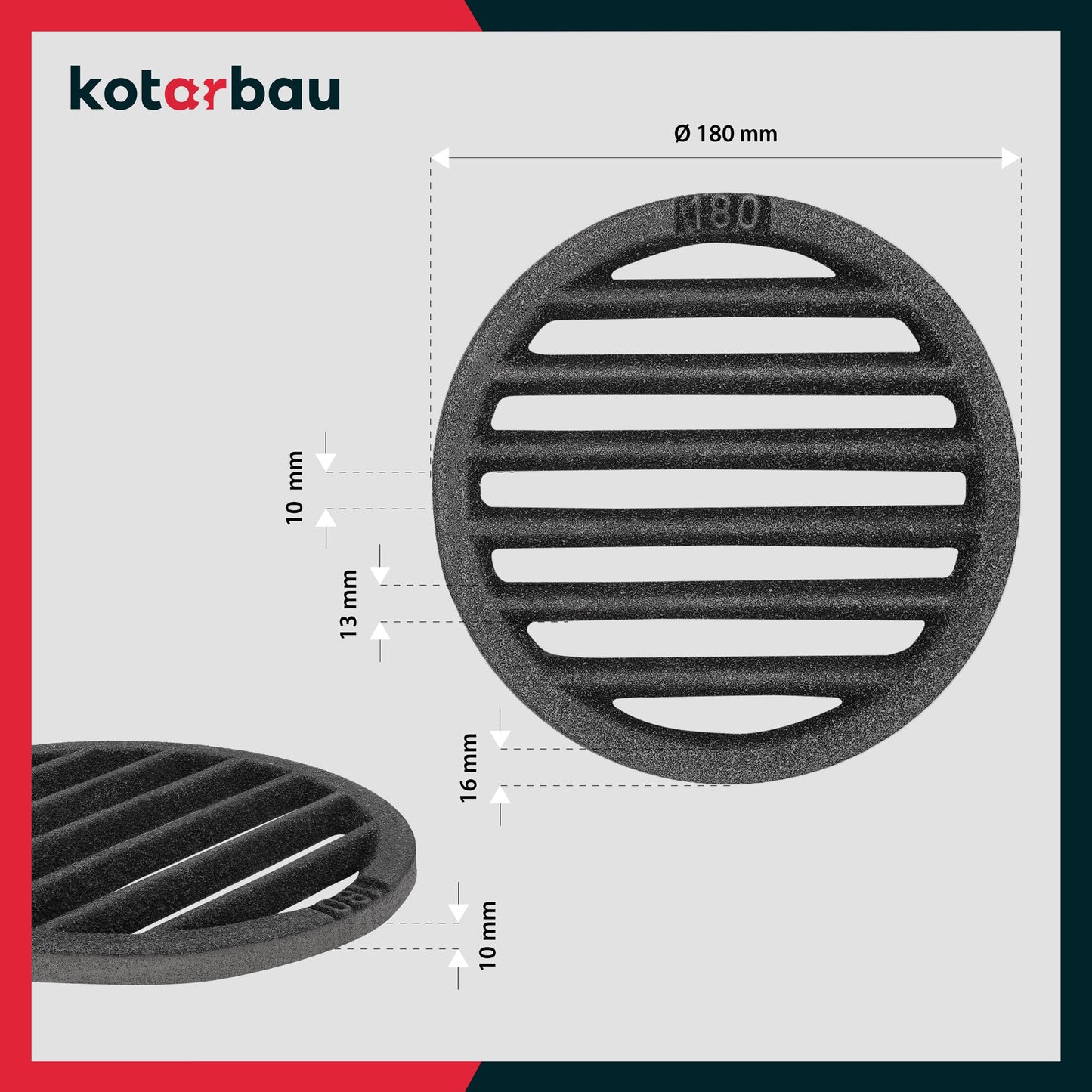KOTARBAU 5907465917032 Kaminrost Fireplace Grate, Black, Ø 18 cm