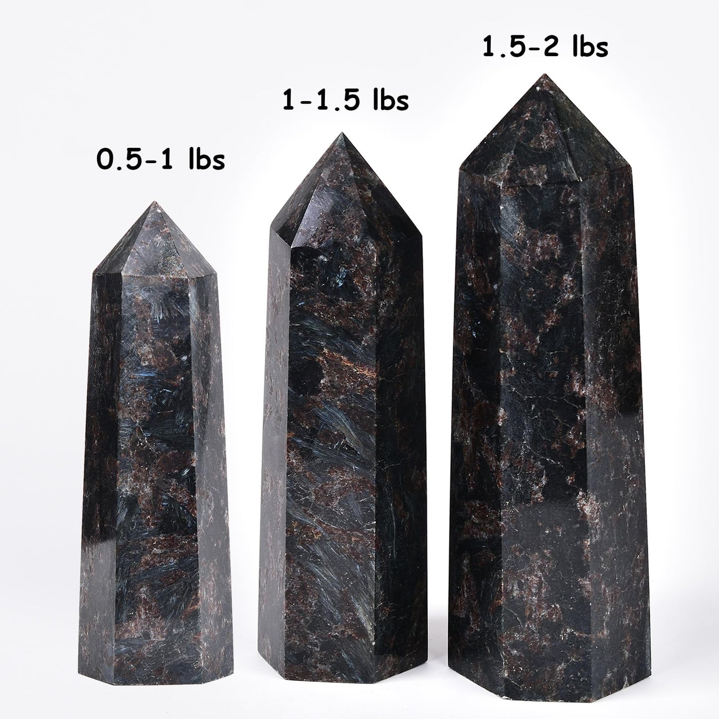 MOGEMT Astrophyllite Obelisk Large Crystal Tower Black Firework Quartz Stone 6 Faceted Single Point Wand Reiki Healing 2.0-2.5 LBS