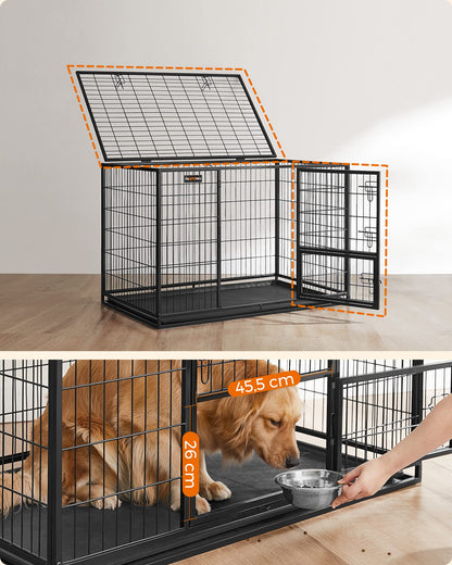 Feandrea Heavy-Duty Dog Crate, Dog Cage, 122 x 74.5 x 80.5 cm, for Medium and Large Dogs, Double Removable Door, Easy Cleaning, Pet Cage, XXL, Black PPD003B01