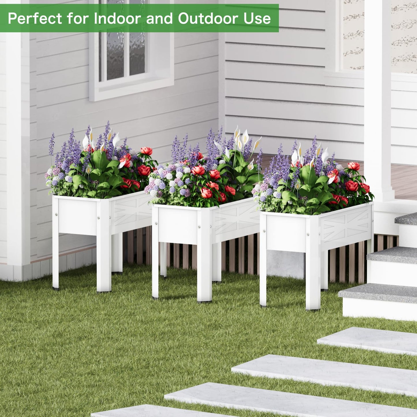 PROXRACER Elevated Metal Planter Box Stand Heavy Duty Raised Garden Bed for Vegetables Flowers Herbs Indoor Outdoor Use, Cream