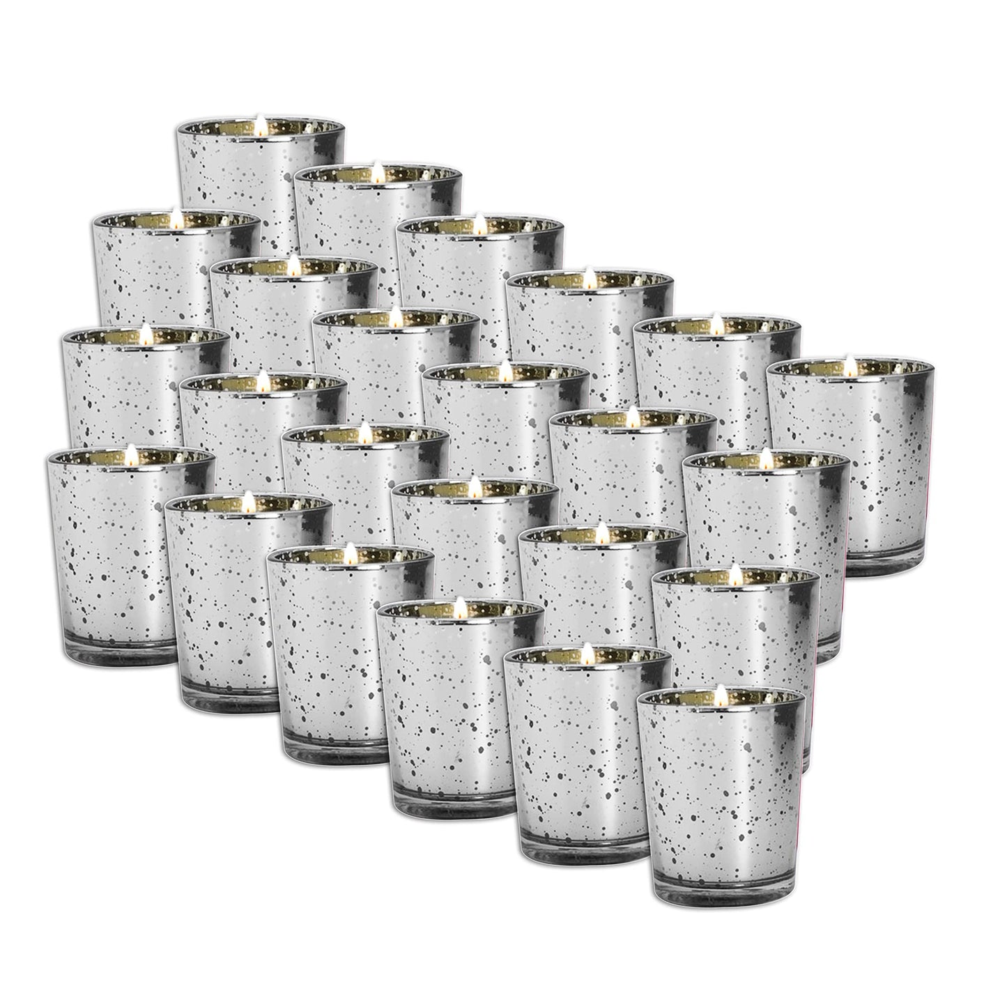 Royal Imports Silver Mercury Glass Votive Candle Holder, Table Centerpiece Tealight Decoration for Elegant Dinner, Party, Wedding, Holiday, Set of 24 (Unfilled)