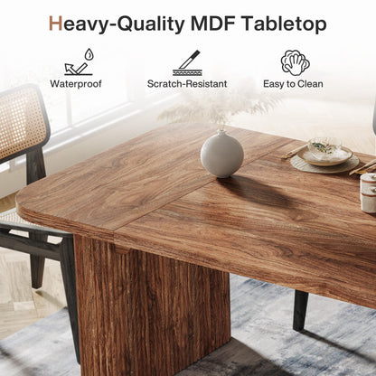 Tribesigns Modern Dining Table for 6 People, 62-Inch Dark Brown Kitchen Table with Double Robust Pedestal, Long Rectangle Wood Dinner Table for Dining Room