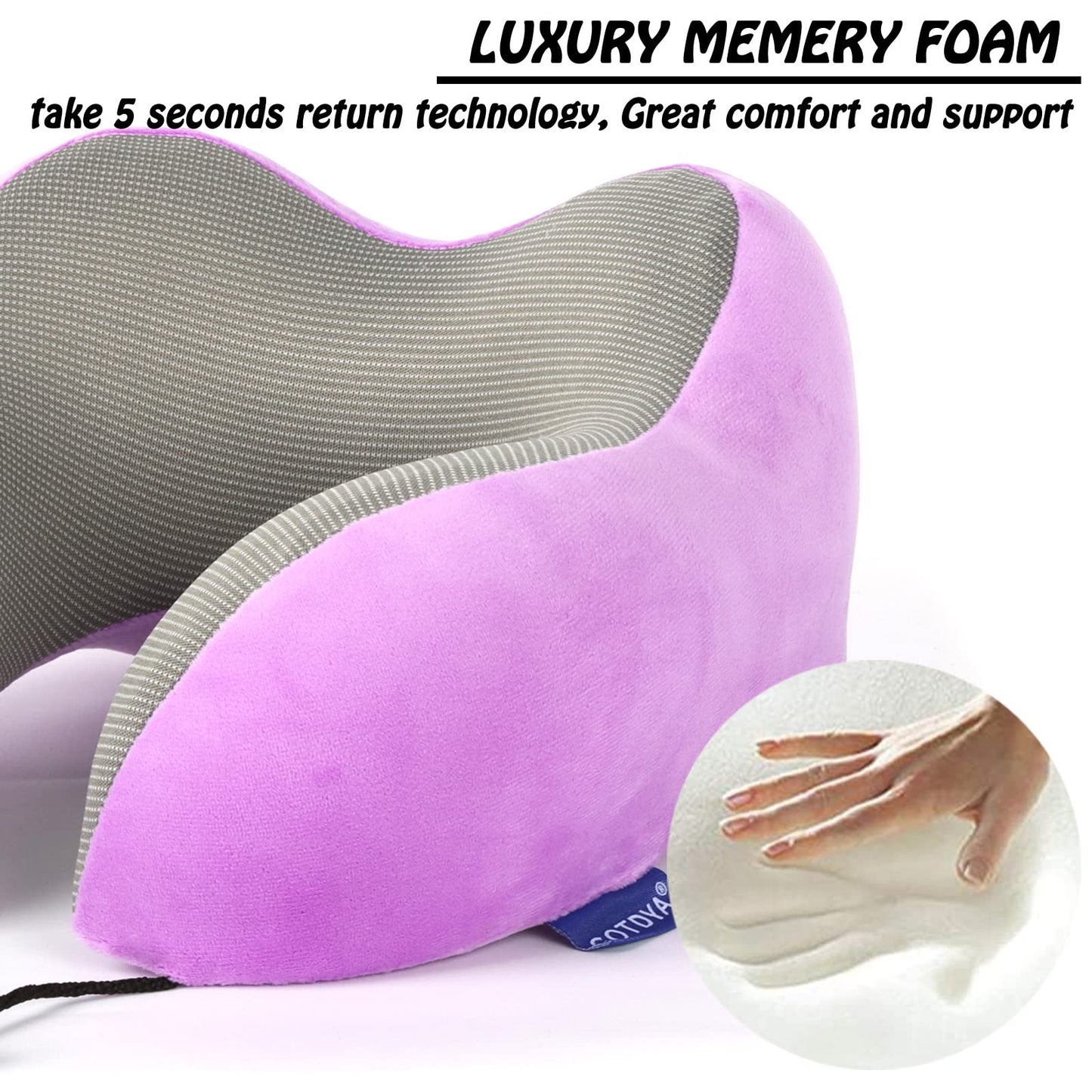 Travel Pillow,Travel Neck Pillows for Sleeping,100% Pure Memory Foam Soft Comfort & Support Pillow for Airplane/Car/Office&Home Rest Use-Pink