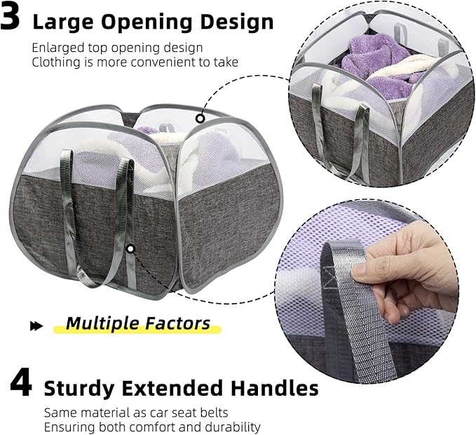 Collapsible Laundry Basket, 90L Foldable Pop-up Laundry Hamper