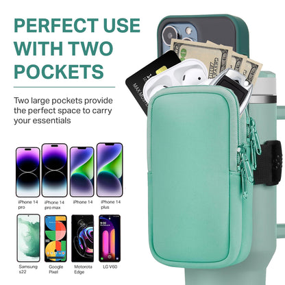 Water Bottle Pouch For Stanley Quencher Adventure 40oz - Stanley Cup Accessories - Tumbler Pouch - Stanley IceFlow 30oz - Gym Tumbler Accessories for Women - Perfect Size for All Phones (BLACK)