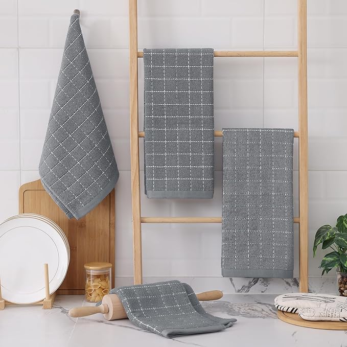 Homaxy 100% Cotton Terry Kitchen Towels, Checkered Designed, Soft and Super