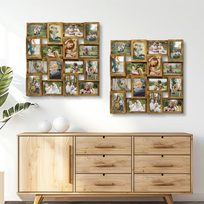 J.M.Deco Collage Picture Frames for Wall 16 Opening, Large Photo Frame Collage Wall Hanging for 4x6 Photo, Reunion Friends Family Memory, Christmas Gift - Retro Gold