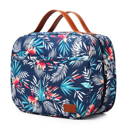 Bosidu Hanging Travel Toiletry Bag,Large Capacity Cosmetic Travel Toiletry Organizer for Women with 4 Compartments & 1 Sturdy Hook,Perfect for Travel/Daily Use/Christmas, Palm Leaf