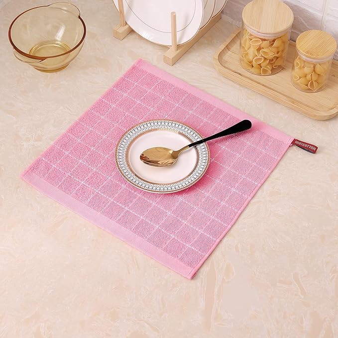 Mordimy 100% Cotton Terry Cloth Dish Cloths, Soft and Absorbent Checkered Dish