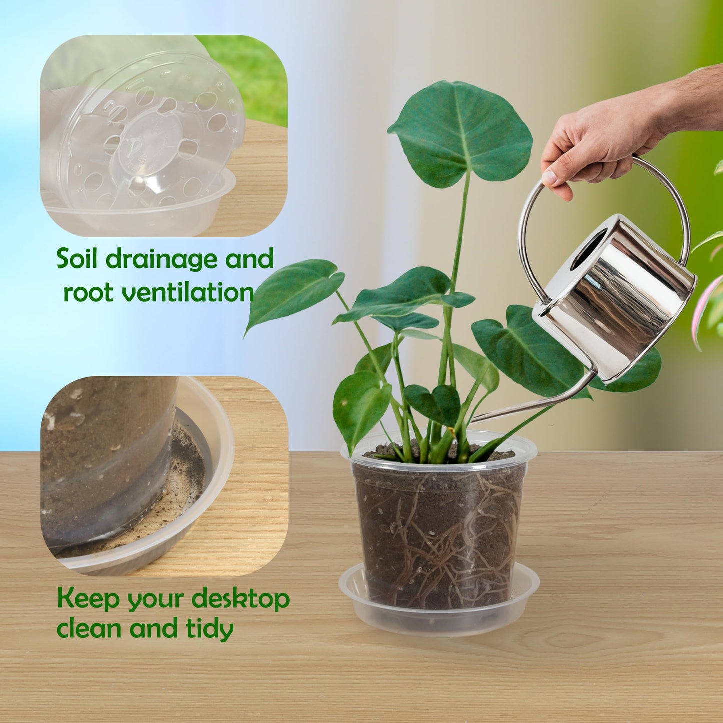 TNTIWQ 20 Pack 4 Inch Clear Nursery Pots with Drainage and 20 Pack Plant Saucers, Plant Pots for Plants Transparent Potting Containers for Plants Seeding Starter Pot (Clear, 4 Inch)