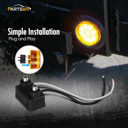 Partsam 20Pcs 2" Inch Round Trailer Led Side Marker + 1Pcs 2 Prong Continuous Wire Harness Roll