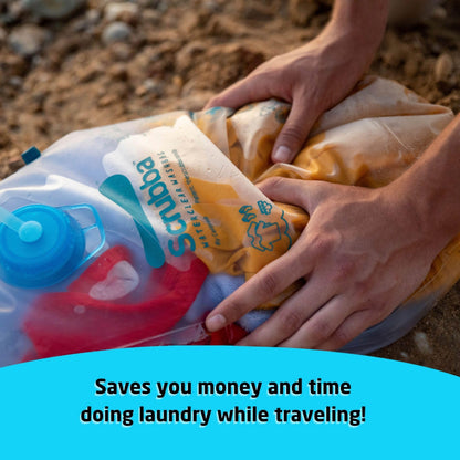 Scrubba WATERCLEAR Wash Bag & Dry Kit - Portable Washing Machine System with XL Towel, Pegless Line & Hangers - Lightweight Laundry Essentials for Camping, Hiking, Hostels & Hotels - Easy-Rinse Inlet