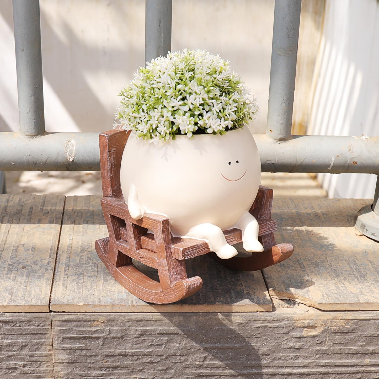 Songgang Smily Face Planter Pot Cute Resin Flower Head Planters for Indoor Outdoor Unique Sit Rocking Chair Succulent Pots Father Mother Gift and Appreciation Christmas with Drainage Hole (Large)