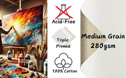 Exerz 30x40cm Canvas Panels 3mm 6pcs 280gsm 100% Cotton/Blank Artist Canvas Board/Triple Primed/Acid Free/Medium Grain - Oil & Acrylic Painting for Artists (30x40 cm - 6pcs), E5310-3040-6PK