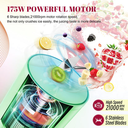 Portable Personal Blender 17 OZ/500 ML Juicer, 175W Personal Size Blender, Ideal for Smoothies, Ice Blending, Juicing, and Food Processing, Compact, Convenient, and Versatile (Pink)
