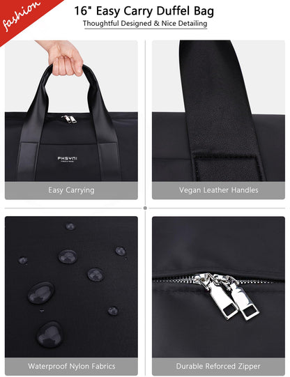 Sports Small Gym Bag for Women & Girls and Kids, Cute Mini Duffle Bag with Wet Pocket & Shoes Compartment, Personal Item Travel Workout Bag, 16"-Small, Black