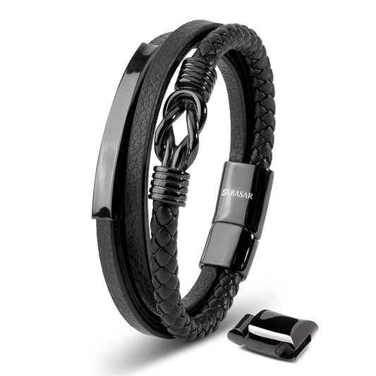 SERASAR Mens Original Leather Bracelet 20cm Black Men Gift Box Genuine Braided Adjust Able Magnetic Clasp Multi Layer Wrap Rope Man Mans Bracelets Jewelry Magnet Accessories