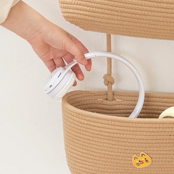 TeoKJ Over the Door Hanging Basket, 3-Tier Woven Cotton Wall-Mounted Storage