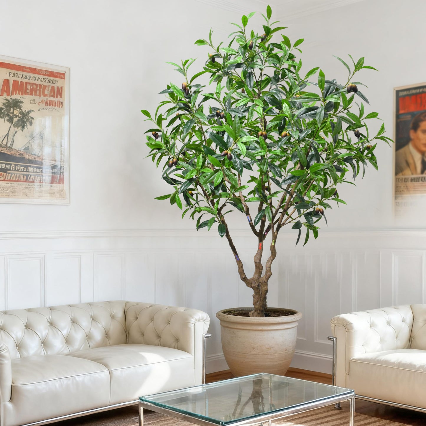 ZSENENT 7.5ft Large Realistic Artificial Olive Tree with Olives - Premium Silk Mediterranean Faux Tree with Bendable Branches & Sturdy Base for Indoor Outdoor Farmhouse Office Decor