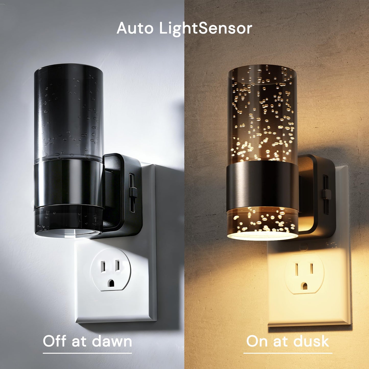 L LOHAS LED Night Lights Plug into Wall, 2 Pack Acrylic Bubble Night Light,Dimmable Nightlight with 0-100 LM, 3000K Plug in Night Light with Dusk to Dawn Sensor, for Bathroom Hallway Bedroom