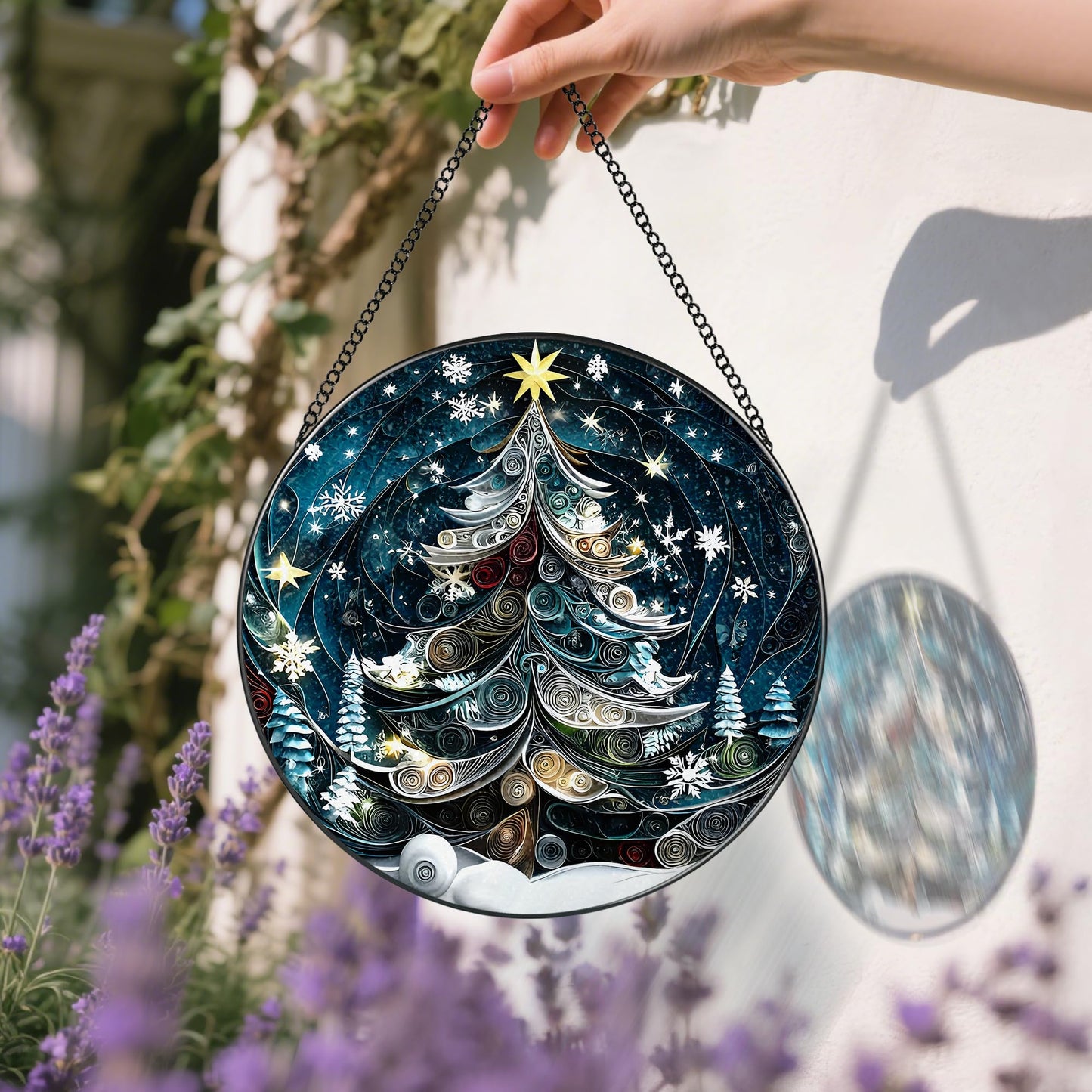 8-Inch Starry Christmas Tree Suncatcher Ornament: Stained Glass Window Hanging & Decor, Sun Catchers Indoor Window — Gift for Christmas, Holiday Present Idea, Gifts Exchange, Gift Idea