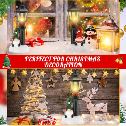 GlikCeil 2 Pcs Christmas Gnome Decorations 10" Resin Christmas Lighted Gnomes Figurines Table Decor Xmas Battery Operated Mini Street Statue for Home Fireplace Shelf
