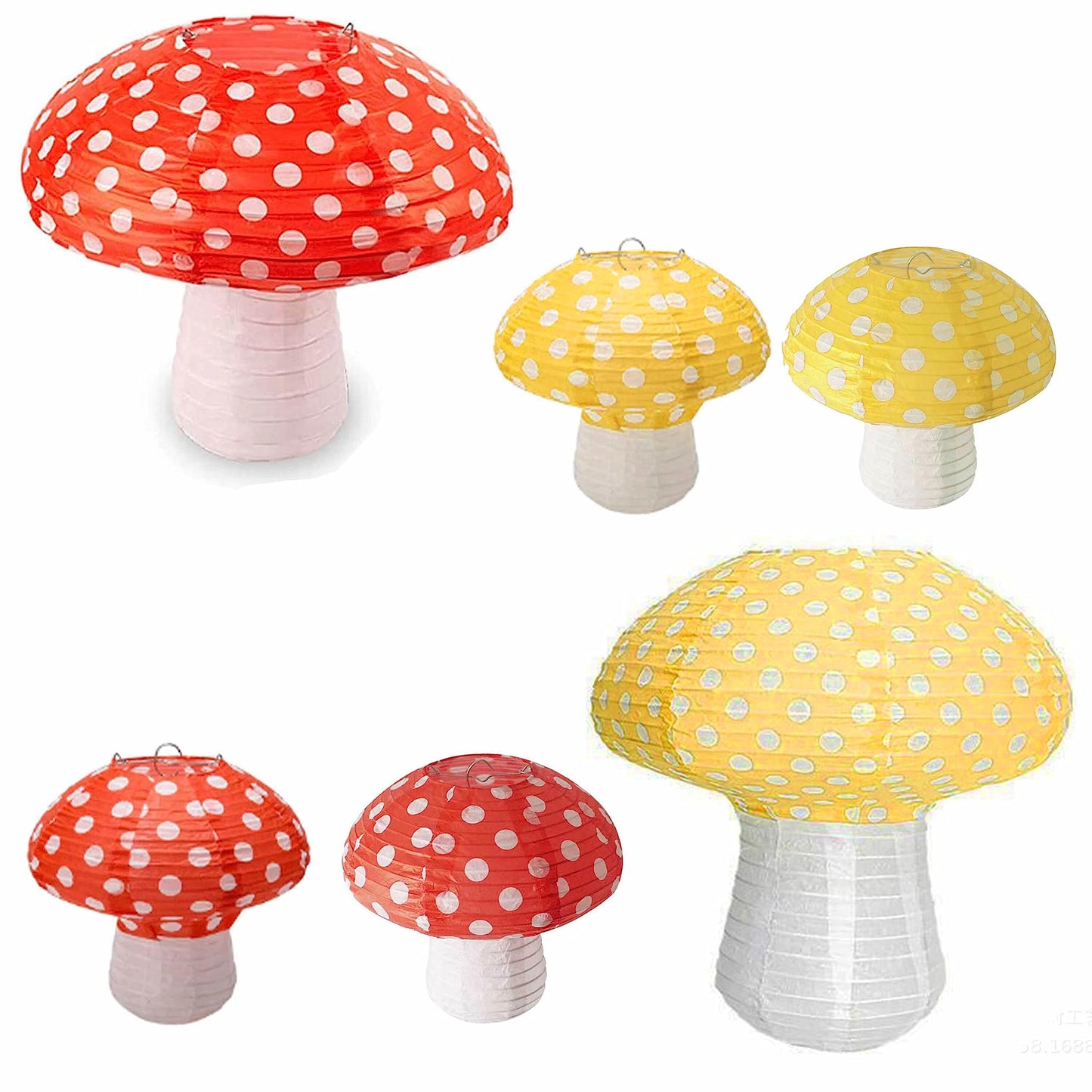 6Pack Mushroom Paper Lanterns, Cynzia Large Paper Lanterns Wonderland Forest Jungle Theme Hanging Ornament, 3D Mushroom Decor Foldable Paper Lantern for Garden, Christmas, Party, Nursery