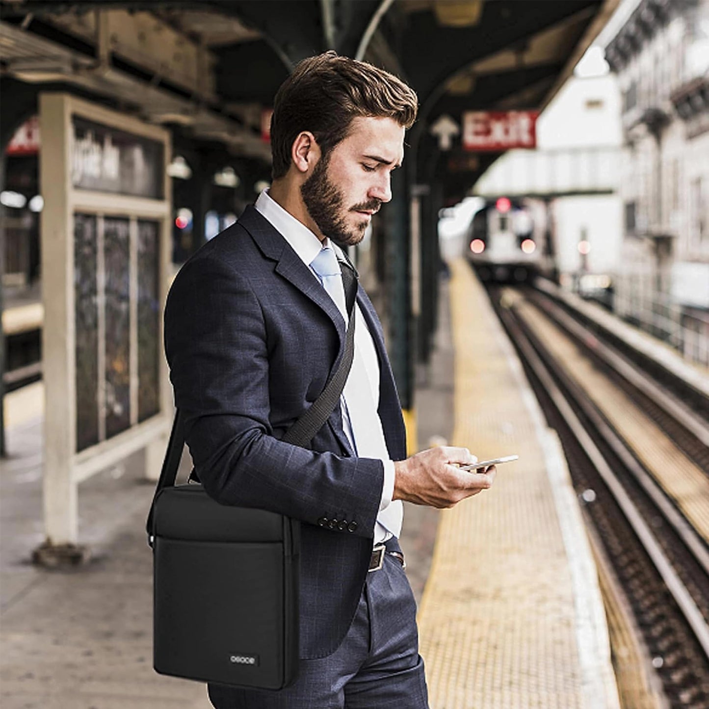 OSOCE Mens Shoulder Bag Messenger Man Bag Travel Business Crossbody Pack Chest Sling Bag Satchel Side Phone Bag Casual Handbag with Adjustable Strap for Men Working Daily Black