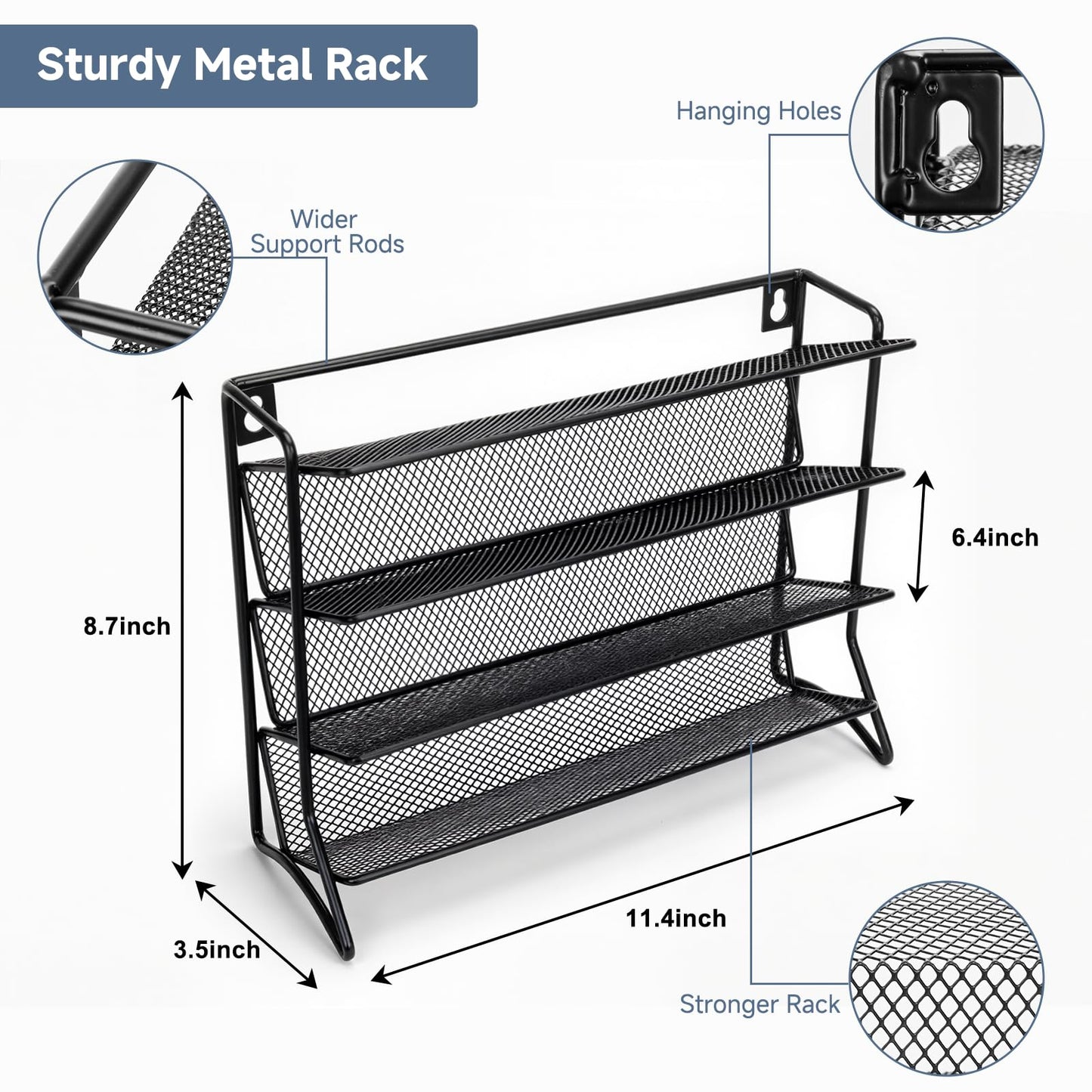 DIDITIME Spice Rack Organizer with 24 Glass Jars and 60 Labels, 4-Tier Seasoning Organizer for Cabinet, Countertop, Pantry or Wall Mount, Rust-Resistant Carbon Steel Spice Jar Set with Marker